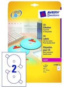 Avery Zweckform Etykiety Na Płyty Cd/Dvd Białe Błyszczące Supersize 117 Mm, 2 Etykiety/A4 50 Szt.