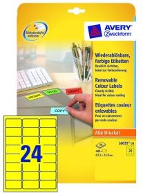 Avery Zweckform Etykiety Usuwalne Kolorowe; A4, 20 Ark./Op., 63,5 X 33,9 Mm, Żółte