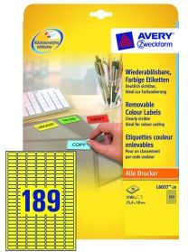 Avery Zweckform Etykiety Usuwalne Kolorowe; A4, 20 Ark./Op., 25,4 X 10 Mm, Żółte
