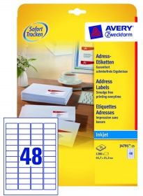 Avery Zweckform Etykiety Adresowe Białe; A4, 25 Ark./Op., 45,7 X21,2 Mm, Białe
