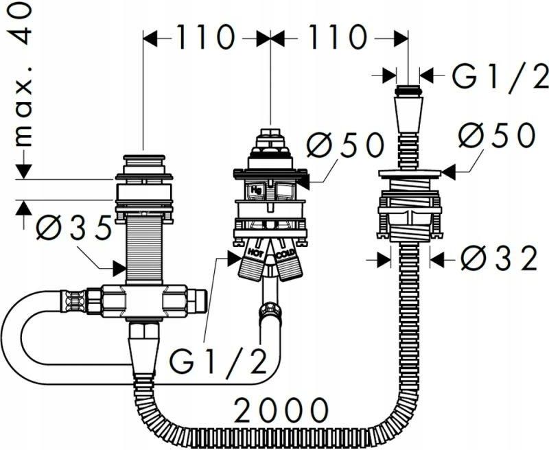 Hansgrohe LOGIS zestaw do baterii 3-otworowej do montażu na brzegu wanny 13439180