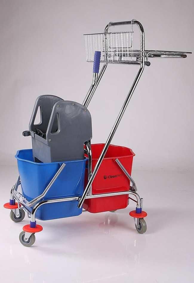 Pl Wózek Do Sprzątania Dwu Wiaderkowy 2X17 L Z Wyciskarką Uchwytem Na Worek I Koszykiem - zdjęcie 2 Pl Wózek Do Sprzątania Dwu Wiaderkowy 2X17 L Z Wyciskarką Uchwytem Na Worek I Koszykiem