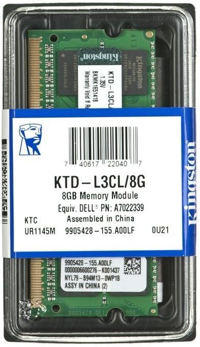 Barette Mémoire Kingston 8Gb (2x4Gb) DDR3 KTD-PE313E/4G Pc3-10600