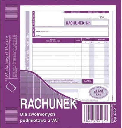 Michalczyk&Prokop Rachunek dla zwolnionych z VAT, 2/3 A5 /230-4/