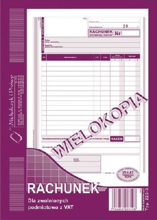 Michalczyk&Prokop Rachunek dla zwolnionych z VAT (pion), A5, wielokopia /223-3/