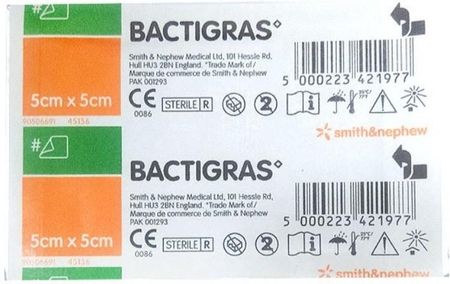 BACTIGRAS Opatrunek parafinowy z chlorhexydyną  5cm * 5cm