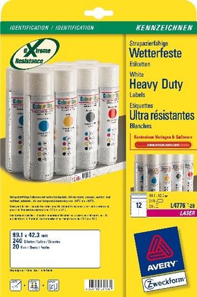 Avery Zwecform Etykiety Heavy Duty Białe 99,1 X 42,3 12 Szt/A4, 