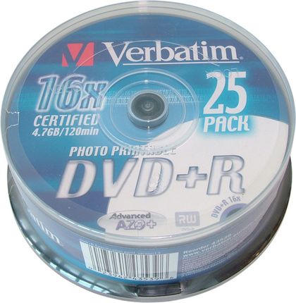 Verbatim DVD+R 4.7GB 16x DO NADRUKU CAKE 25SzT