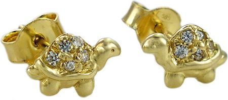 NorbiSrebro Piękne Złote Kolczyki Żółwiki Żółwie z Cyrkoniami na sztyft pr. 585 R-1