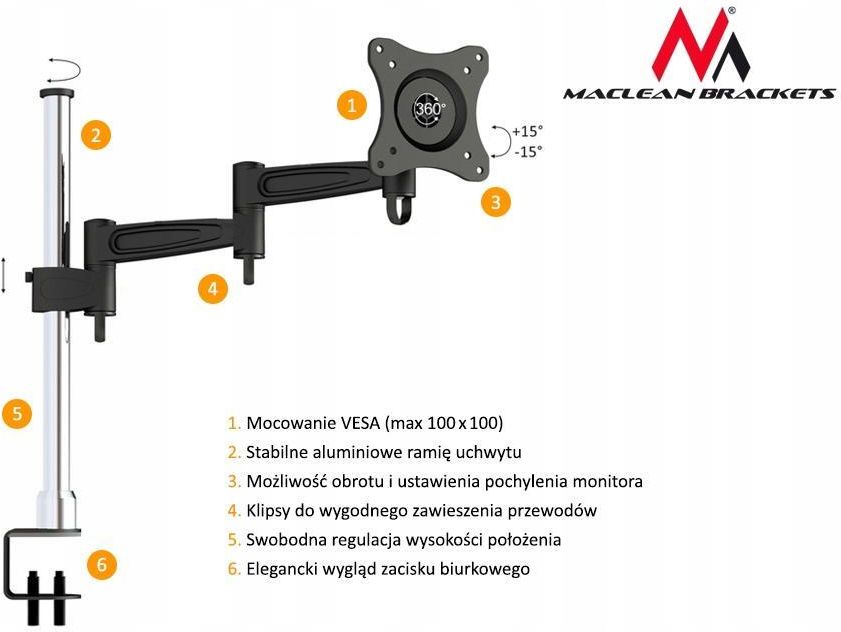 Maclean Uchwyt Biurkowy Mc-628 Do Monitora Lcd (Mc-628) - zdjęcie 3 Maclean Uchwyt Biurkowy Mc-628 Do Monitora Lcd (Mc-628)