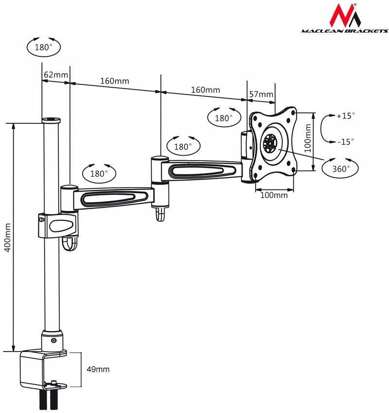Maclean Uchwyt Biurkowy Mc-628 Do Monitora Lcd (Mc-628) - zdjęcie 5 Maclean Uchwyt Biurkowy Mc-628 Do Monitora Lcd (Mc-628)