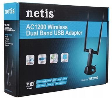 Netis Bezprzewodowa Karta Sieciowa Usb Mini Wifi (Wlan Ac 1200 Mbit/S),2X Antena (WF2190)