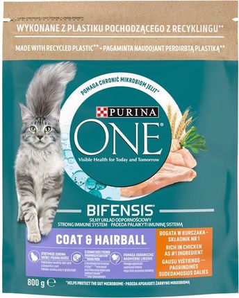 PURINA ONE Bifensis Coat & Hairball Karma dla kotów bogata w kurczaka 800g