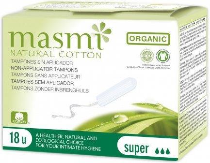 Masmi Organiczne tampony Super bez aplikatora 100% bawełny organicznej 18 szt 