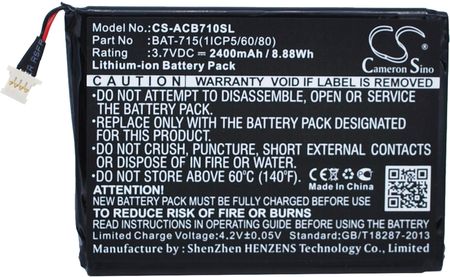 Cameron Sino Acer Iconia B1-A71 Bat-7151Icp5/60/80 2640Mah 10.03Wh Li-Polymer 3.8V (CS-ACB710SL)