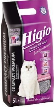 Higio Compact Premium Żwirek Bentonitowy O Zapachu Baby Powder 5L