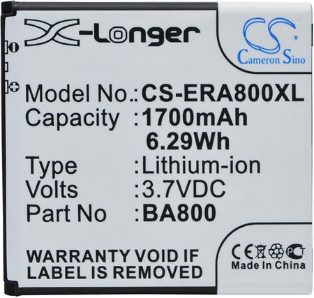 Cameron Sino Sony Ericsson Xperia S / Ba800 1700Mah 6.29Wh Li-Ion 3.7V (CS-ERA800XL)