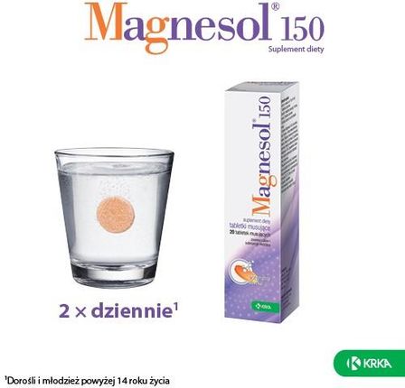 Magnesol 150 KRKA - Complément Magnésium, 20 Comprimés Effervescents, 150 Mg, Neuf