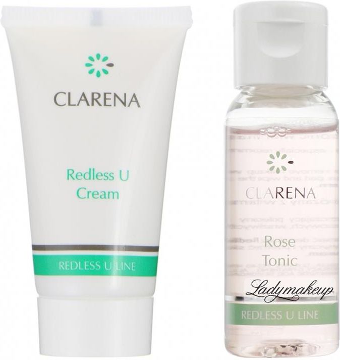 Clarena Mini Zestaw Redless U Cream 15ml Rose Tonic 30ml Krem Na Trądzik Różowaty Z Amborą I Witaminą U Tonik Różany Z Witaminą U