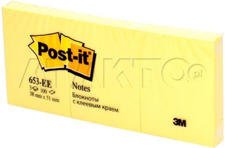 Post It  Karteczki Samoprzylepne 38X51/100 Żółty P-It