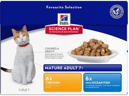 Hill's Science Plan Feline Mature Adult 7+ Active Longevity Multipack Mięso i Ryby 12x85G