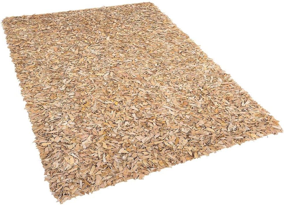 Beliani Ręcznie tkany dywan skórzany shaggy 80 x 150 cm beżowy Mut