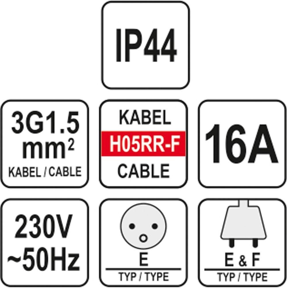 Przedłużacz w osłonie gumowej Yato YT-81021 - zdjęcie 1 Przedłużacz w osłonie gumowej Yato YT-81021