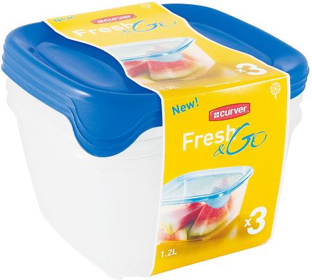 CURVER Zestaw 3 pojemników na żywność Fresh&Go 1,2L niebieskie 182220