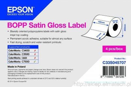 Epson Bopp Satin Gloss Label Die Cut Roll: 102Mm X 51Mm C33S045707