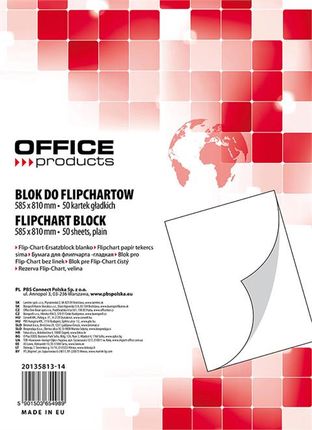 Office Products Blok Do Flipchartów, Gładki, 58 , 5X81Cm, 50 Kart., Biały (20135813-14)