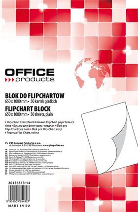Office Products Blok Do Flipchartów, Gładki, 65X100Cm, 50 Kart., Biały (20136513-14)