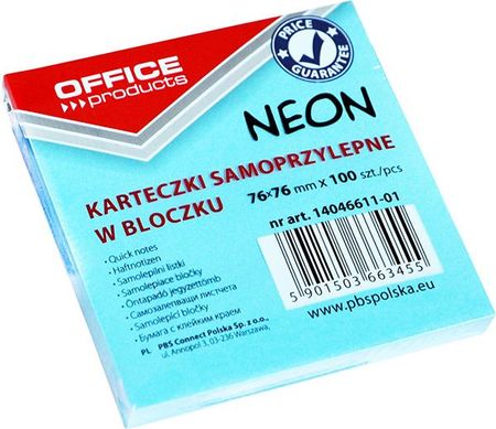 Office Products Bloczek Samop., 76X76Mm, 1X100 Kart., Neon, Niebieski (14046611-01)