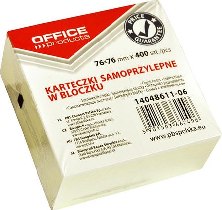 Office Products Kostka Samop., 76X76Mm, 1X400 Kart., Pastel, Jasnożółty (14048611-06)