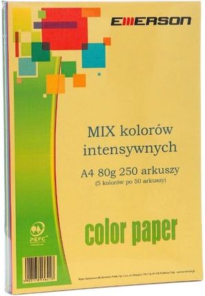 Emerson 250 Arkuszy Papier Kolorowy A4 5 Kolorów Intensywnych