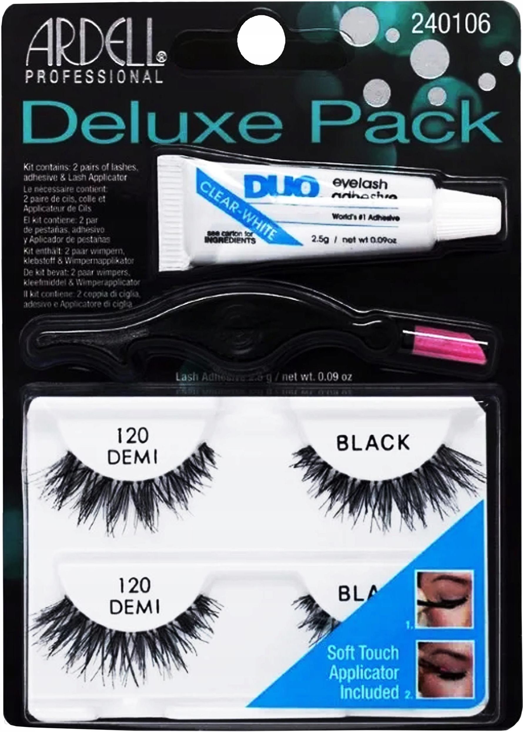  Ardell Deluxe Pack Zestaw: Sztuczne Rzęsy 120 Demi Black + Klej DUO + Aplikator