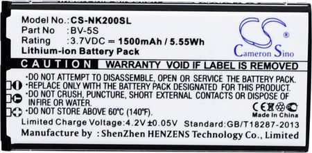 Cameron Sino Nokia RM-1013 / BV-5S 1500mAh 5.55Wh Li-Ion 3.7V (CS-NK200SL)