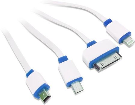 Omega Kabel 4w1 microUSB, miniUSB, iPhone4, Apple 30pin, niebiesko-biały (OUCK4WBL)