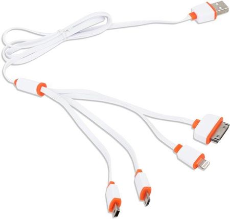 Omega Kabel 4w1 microUSB, miniUSB, iPhone4, Apple 30pin, biało-pomarańczowy (OUCK4WO)