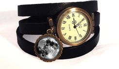 Księżyc - zegarek/bransoletka na skórzanym pasku - Zegarki na rękę handmade