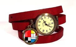jakie Zegarki na rękę handmade wybrać - Mondrian - zegarek/bransoletka na skórzanym pasku