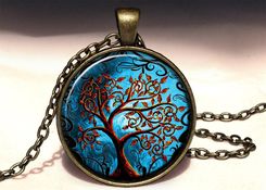 Drzewo życia - Duży foto medalion z łańcuszkiem - Medaliony handmade