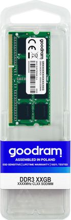 Pamięć RAM GOODRAM DDR3 4GB 1600MHz CL11 1,35V SR SODIMM (GR1600S3V64L11S/4G)