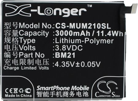 Cameron Sino Xiaomi Mi Note / Bm21 3000Mah 11.40Wh Li-Polymer 3.8V (CS-MUM210SL)