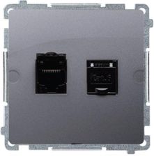 Kontakt Simon Gniazdo komputerowe RJ45 kategoria 6 podwójne z przesłoną przeciwkurzową BM62.01/43 Basic Srebrny mat
