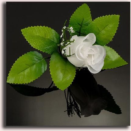 GR125 Róża w pąku - główka z liściem White sztuczne kwiaty - główka w pąku