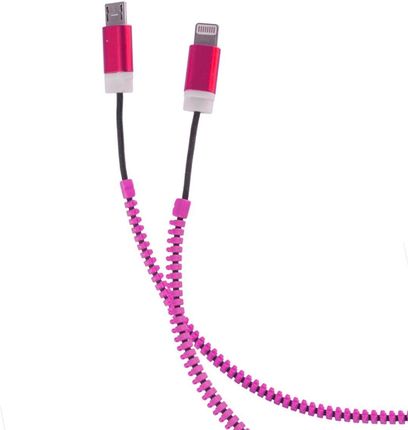 Telforceone Kabel Usb Forever Zipper 2W1 Microusb + Apple Lighting 8Pin Różowy (T_0013605)