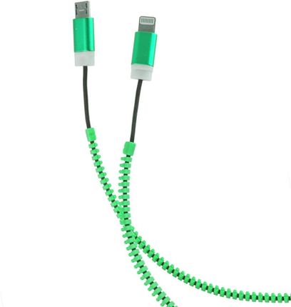 Telforceone Kabel Usb Forever Zipper 2W1 Microusb + Apple Lighting 8Pin Zielony (T_0013606)