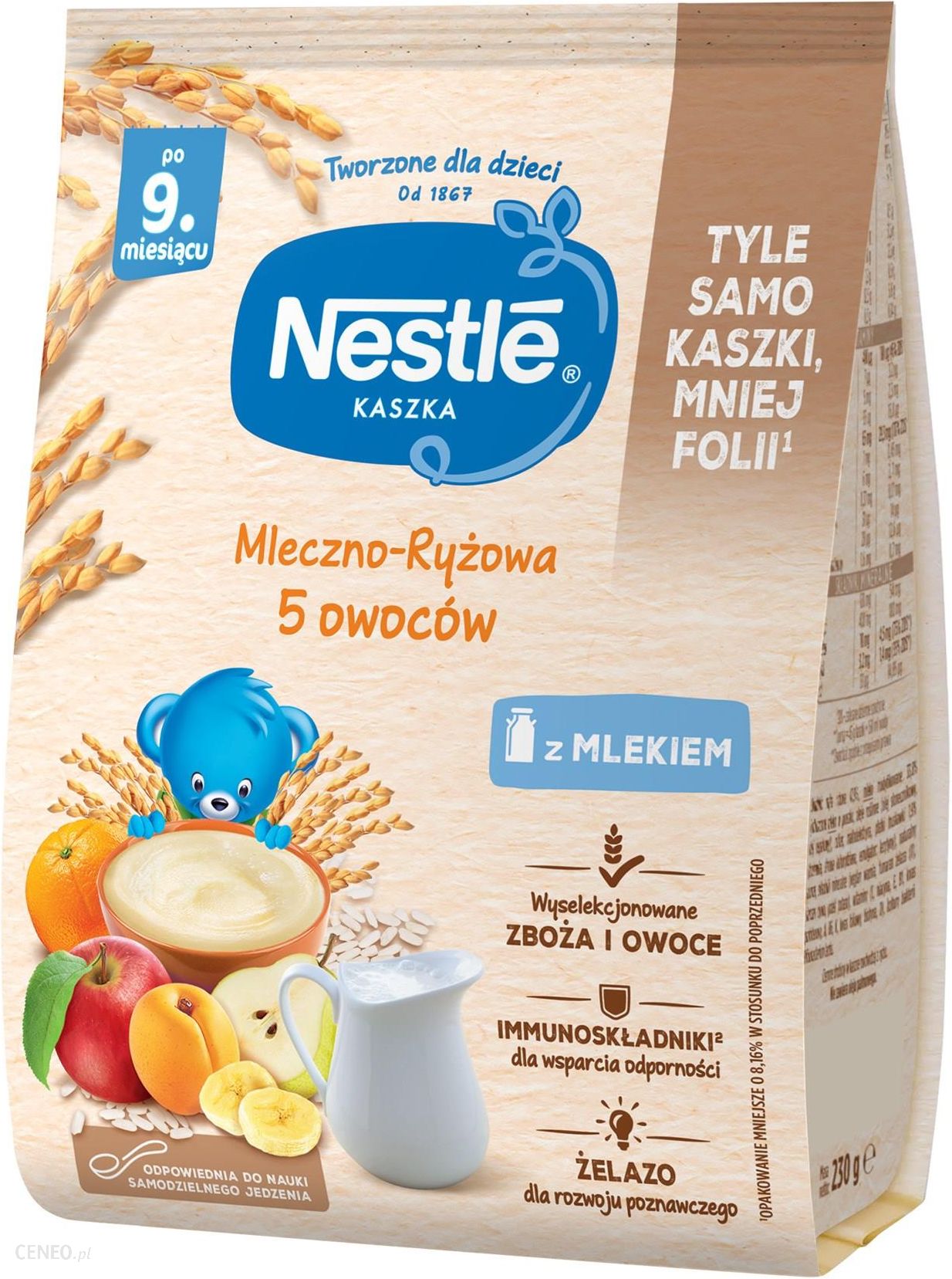 Nestle Kaszka Mleczno-Ryżowa 5 Owoców dla niemowląt po 9 Miesiącu 230g