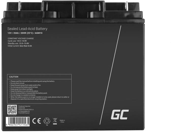 Green Cell Bezobsługowy akumulator AGM VRLA 12V 20Ah (AGM10) - zdjęcie 5 Green Cell Bezobsługowy akumulator AGM VRLA 12V 20Ah (AGM10)