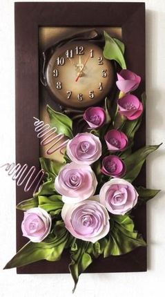 ART DECO Obraz z zegarem 3D Fioletowe kwiaty K4Z10